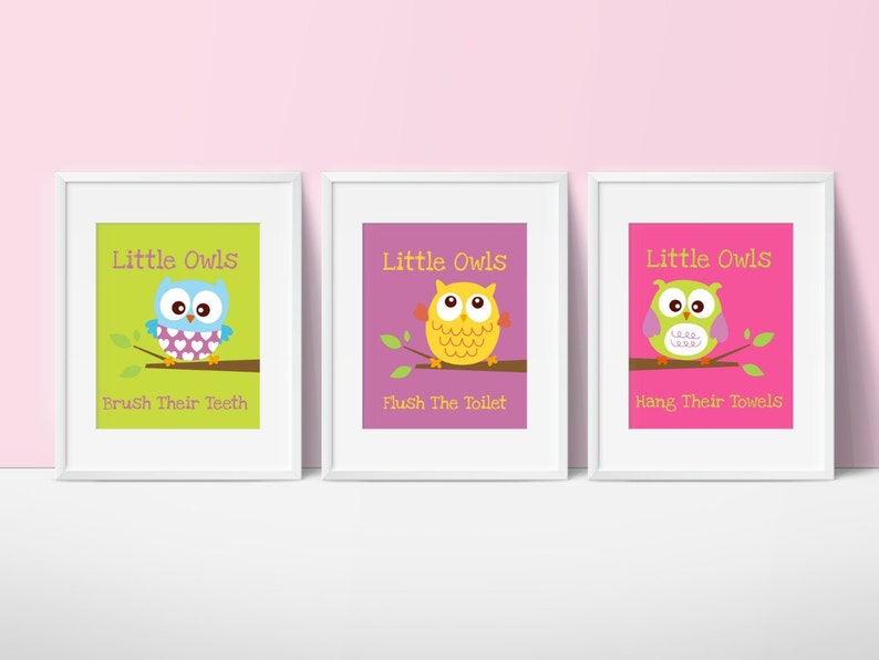 Owl Bathroom Decor Kids Bathroom Decor Bathroom Wall Art Etsy