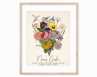 Family Birth Month Flowers Print, Christmas Gift for Mom, Unique Family Bouquet Wall Art