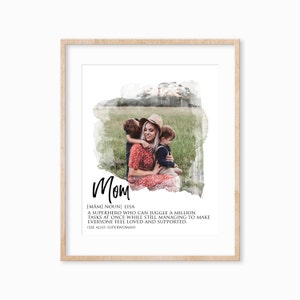 Mom Definition Portrait Print, Personalized Mothers Day Gift, Watercolor Family Portrait from Photo, Family Photo Print Gift
