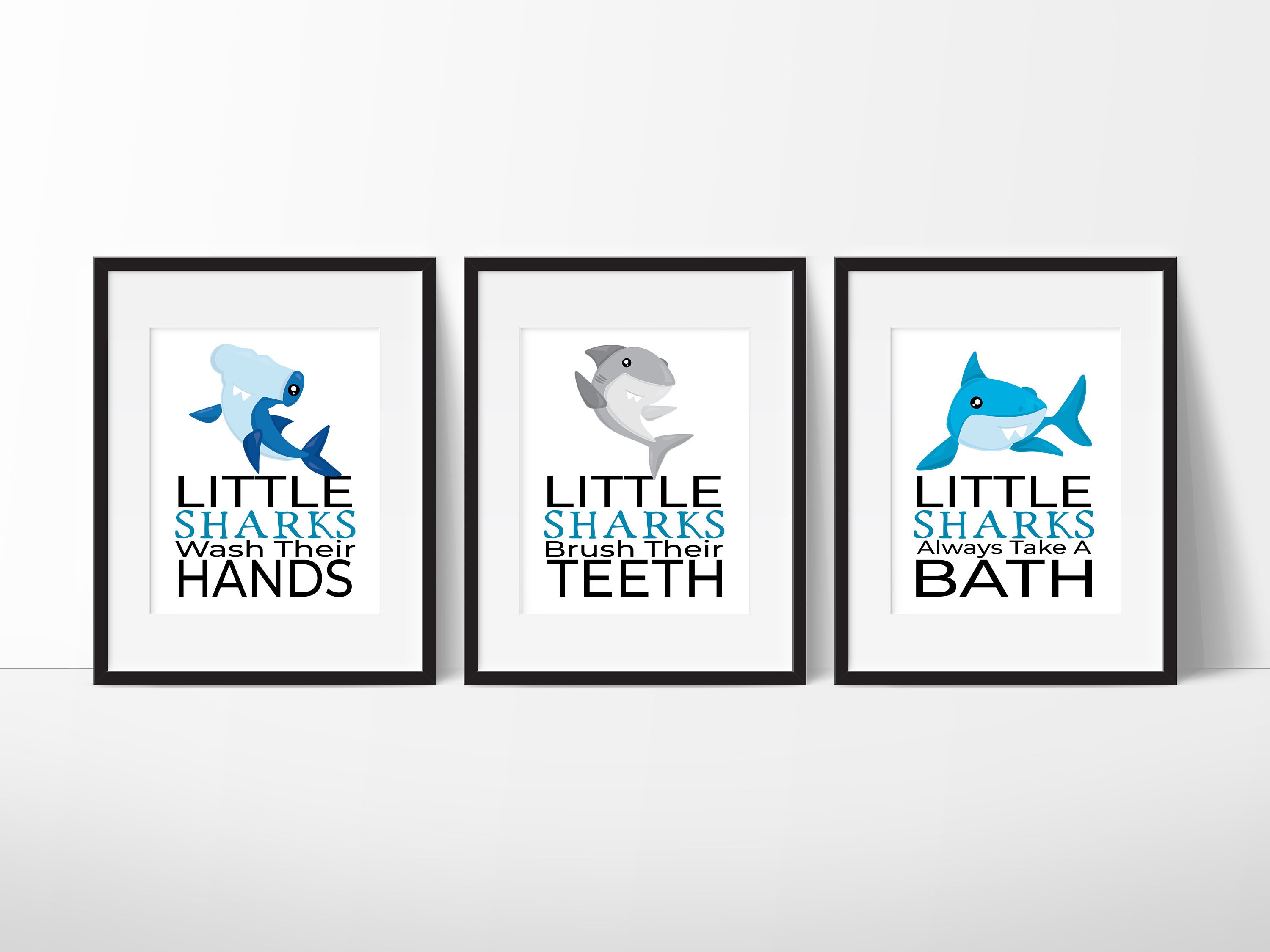 Shark Bathroom Wall Art Kids Bathroom Art Shark Bathroom Etsy