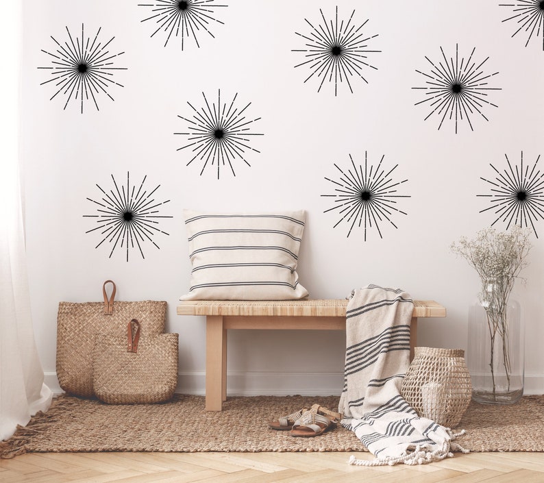 Starburst Wall Decals, Boho Sunburst Wall Decal, Kids Room Wall Art, Sunshine Wall Stickers, Playroom Decor image 1