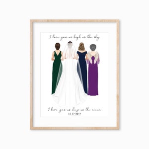 Mother of the Bride Print, Grandmother of the Bride Gift, Wedding Generations Portrait, Bride Mother Gift, Grandmother, Mother, Daughter Art