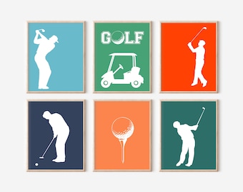 Golf Wall Art, Golf Gifts for Men, Gift for Golfer, Golfing Prints for Your Home, Set of 6