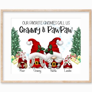 Christmas Gift for Grandma, Gift for Gnome Lover, Christmas Gnome Family Print, Gnome Family Portrait, Gift for Grandparents