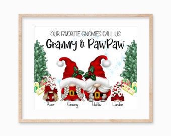 Christmas Gift for Grandma, Gift for Gnome Lover, Christmas Gnome Family Print, Gnome Family Portrait, Gift for Grandparents