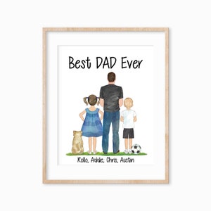 Personalized Fathers Day Print, Fathers Day Gift, Father with Kids Portrait, Gift for Daddy, Gift for Dad