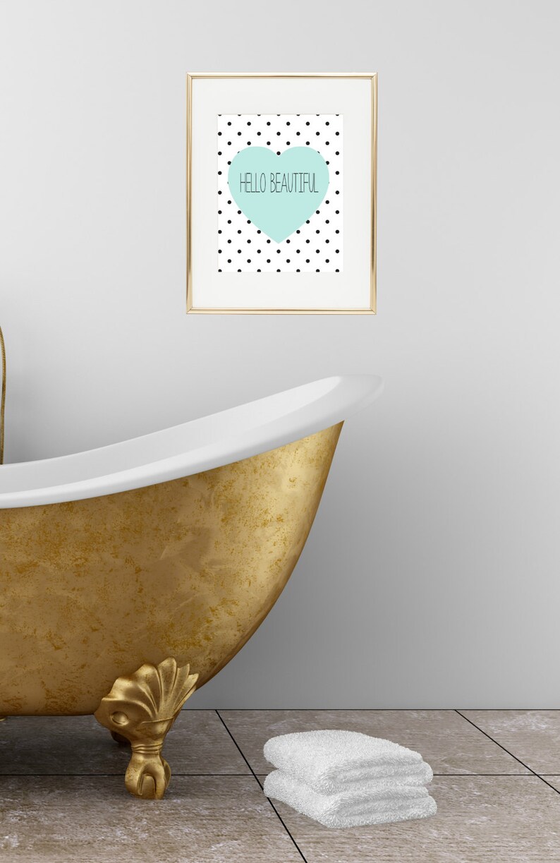 Hello Beautiful Print Modern Bathroom Art Bedroom Decor Etsy