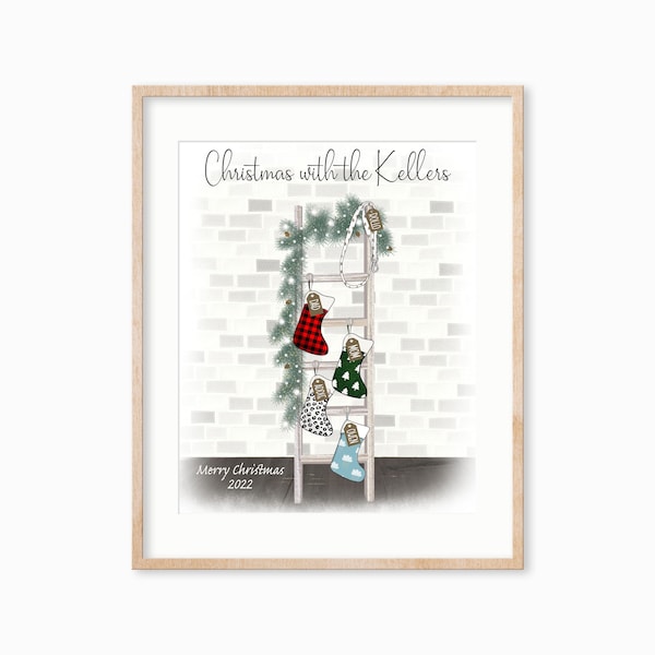 Personalized Christmas Family Print, Xmas Custom Prints, Family Gift Decor, Christmas gift for Grandma, Christmas Stocking Family Portrait