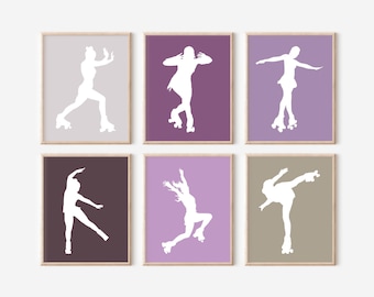 Retro Roller Skater Silhouette Print, Personalized Name, Colorful Wall Art