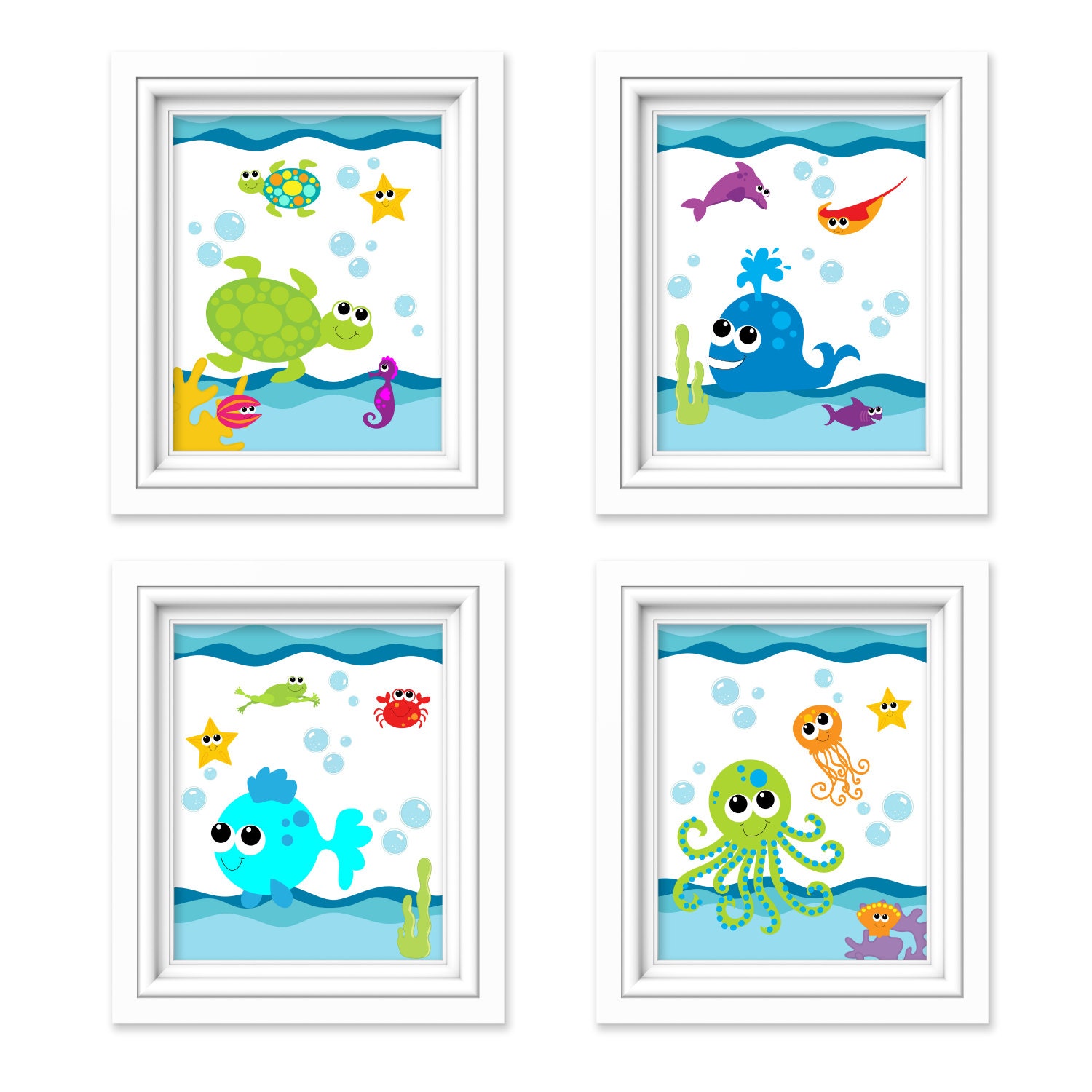 Kids Bathroom Art Sea Creature Bathroom Prints Under The | Etsy