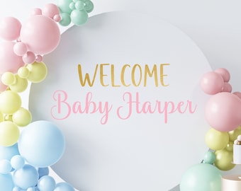 Personalized Baby Shower Balloon Arch Decal, DIY Baby Shower Decorations, Welcome Baby Shower Decal