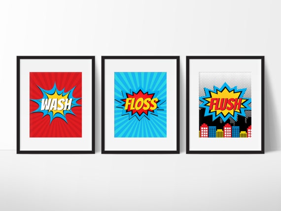 Superhero Bathroom Decor Kids Bathroom Decor Super Hero Etsy