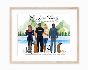 Custom Police Family Portrait Print, Personalized Pet Wall Art