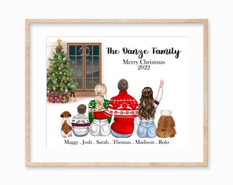 Personalized Family Christmas Gift, Family Christmas Print, Custom Family Print, Personalized Family Portrait With Pets, Gift for Mom