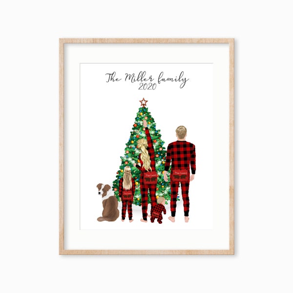 Personalized Christmas Family Portrait, Custom Holiday Gift, Christmas Family Portrait, Christmas Gift for Mom, Family Portrait Gift