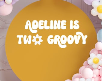 Personalized Birthday Decal for Party Balloon Arch, Two Groovy Birthday Decal for 2nd Birthday, Retro Birthday Decor