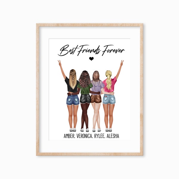 Personalized High School Friends Gift, BFF Gifts, Best Friend Portrait Print, Friendship Gift, Teen Girls Gifts, Best Friends Birthday Gift