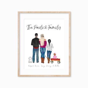 Custom Family Portrait Print, Family Portrait with Pets Wall Art, Christmas Gift for Mom, Family Portrait Gift, Gift for Wife