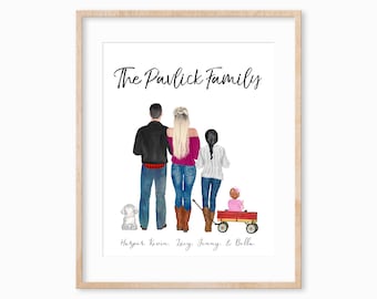 Custom Family Portrait Print, Family Portrait with Pets Wall Art, Christmas Gift for Mom, Family Portrait Gift, Gift for Wife