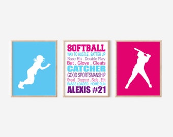 Softball Wall Art, Girls Room Art, Softball Wall Decor, Gift for Softball Player