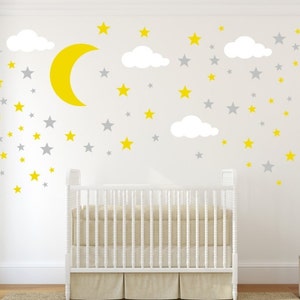 Moon, Stars and Clouds Decals, Cloud Wall Decal, Kids Wall Decoration, Nursery Wall Decal, Wall Decal for Nursery image 1