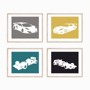 Race Car Silhouette Prints - Personalized Boy Nursery Art