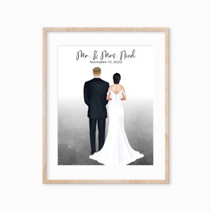Personalized Bride and Groom Print, Bride and Groom Illustration, Military Wedding Gift Idea, Wedding Gift for Him