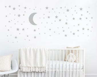 Moon and Stars Wall Decal, Nursery Decal, Moon Wall Decal, Starry Sky ...