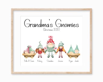 Gnome Family Portrait, Christmas Gift for Grandma, Christmas Family Print, Gift for Gnome Lover, Christmas Gnome Family Wall Art