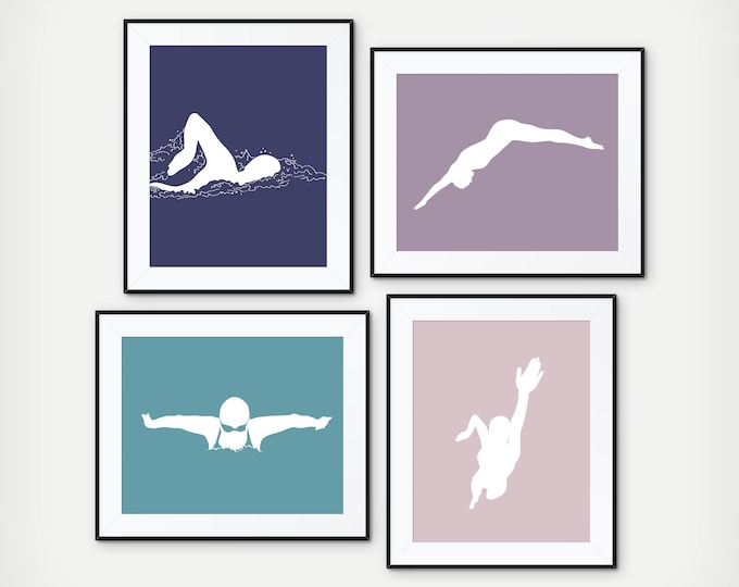 Customizable Swimming Silhouette Art Print, Swimmer Gift