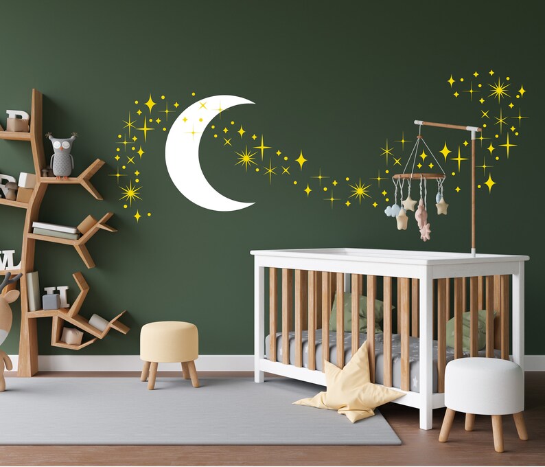 Moon and Stars Decal Star Stickers Kids Wall Decoration Etsy