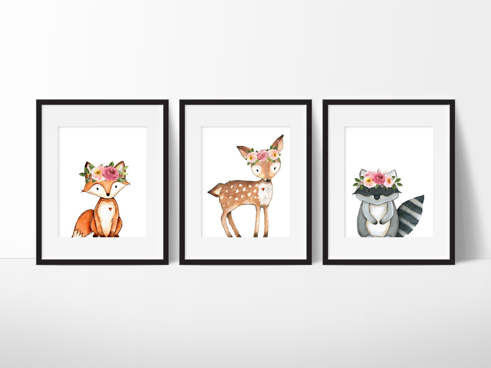 Watercolor Forest Animal Nursery Print Floral Woodland Etsy