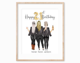 Personalized Friend 21st Birthday Print, Custom Keepsake