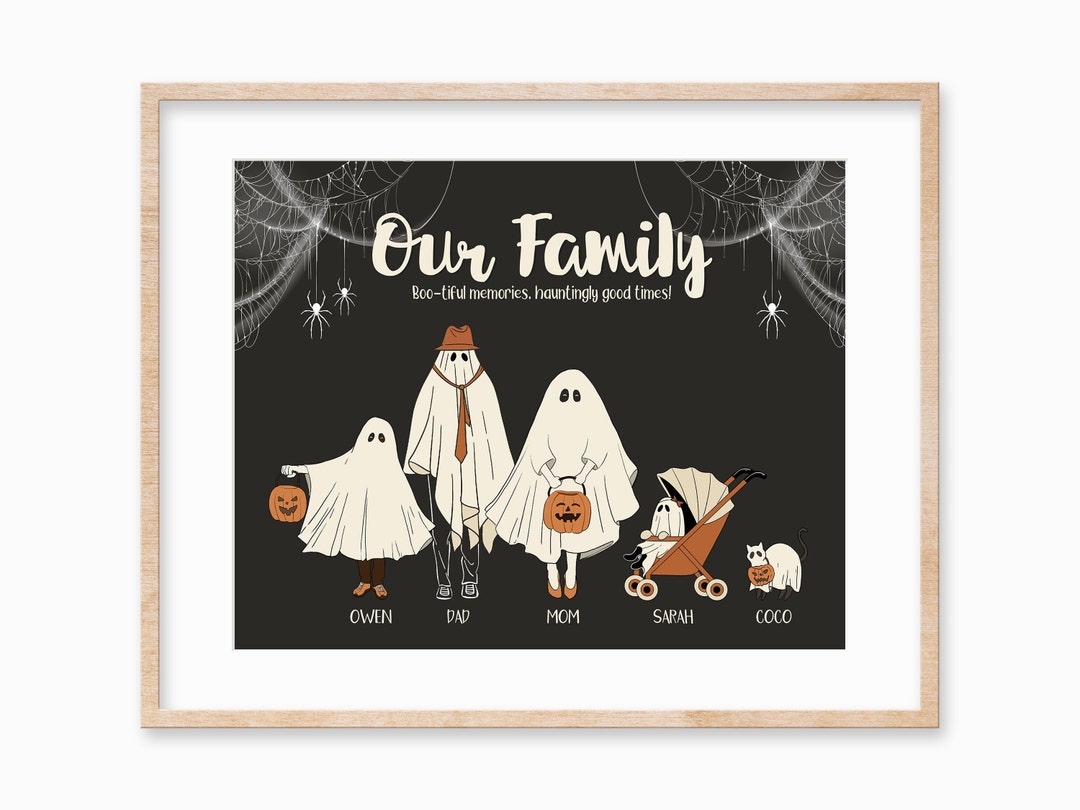 Personalized Halloween Family Portrait, Custom Family Art With Pets ...