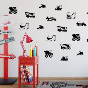 Construction Wall Decals, Construction Vehicles Wall Decal, Trucks Wall Decals, Nursery Wall Decal, Construction Wall Art, Set of 18