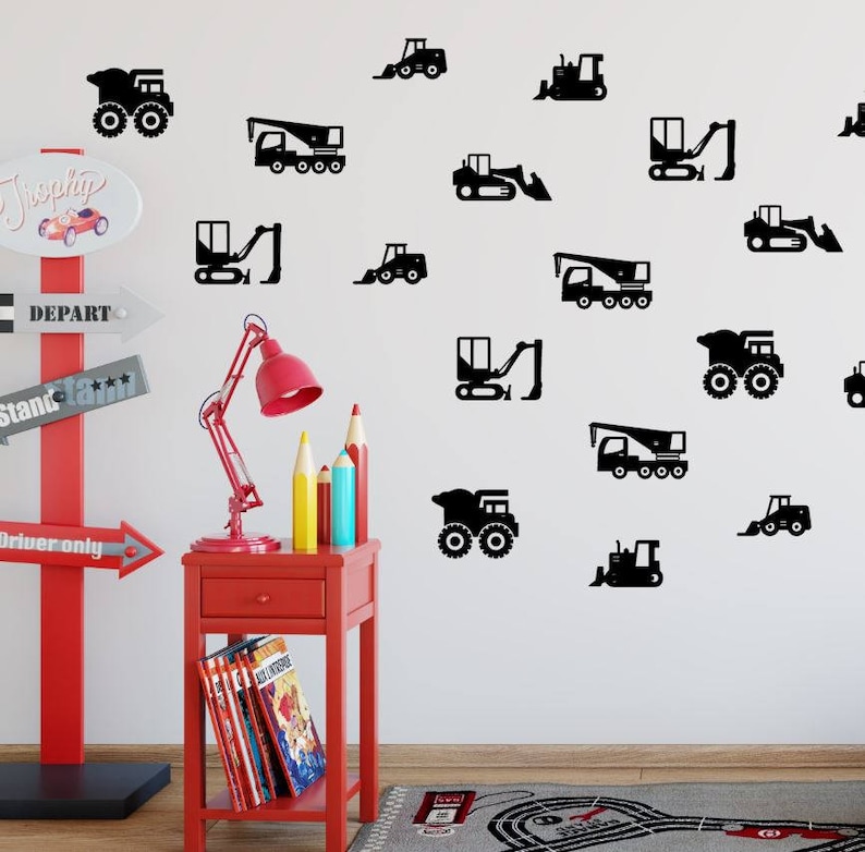 Construction Wall Decals Construction Vehicles Wall Decal Etsy