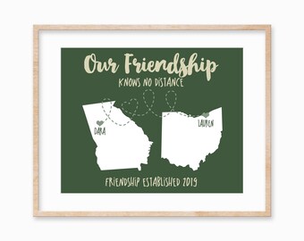 Christmas Gift for Best Friend, Our Friendship Knows No Distance, Best Friend Gift, Long Distance Friendship Gift, Going Away Gift