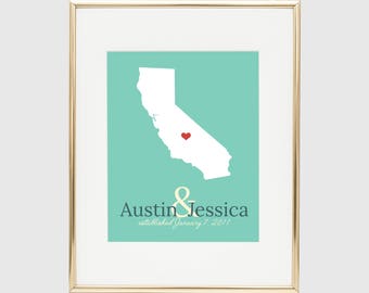 Personalized State Print for Couple, Destination Wedding Gift, Wedding Gifts for Couple, Engagement Gift for Couple