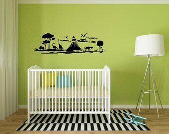 Dinosaur Landscape Wall Decal, Nursery Decor