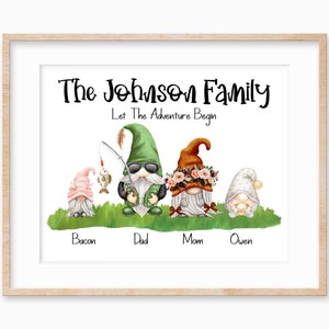 Gnome Family Portrait, Gnome Family Tree Print, Gift for Gnome Lover, Personalized Gnome Family Wall Art