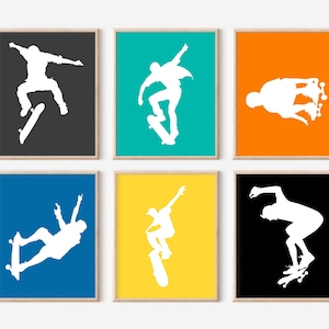 Skateboard Prints, Skater Prints for Teen Bedroom, Skateboard Wall Art, Gift for Skateboarder, Set of 6
