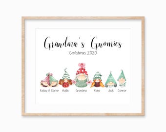 Personalized Christmas Gnome Family Portrait Print