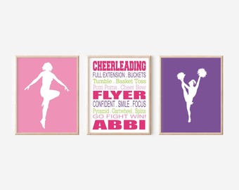 Personalized Cheerleader Silhouette Prints: Cheer Gifts, Girls Bedroom Decor (Set of 3)
