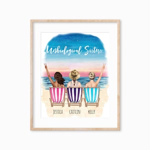 Personalized Bestie Gift, Best Friend Beach Portrait, Girls Trip Gifts, Best Friends at the Beach, Summer Bridal Party Gift