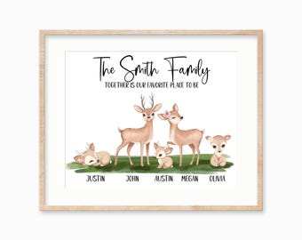 Personalized Deer Family Portrait: Custom Animal Wall Art