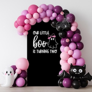 Our Little Boo Is Turning Two Balloon Arch Decal, Ghost Themed Birthday Party Decor