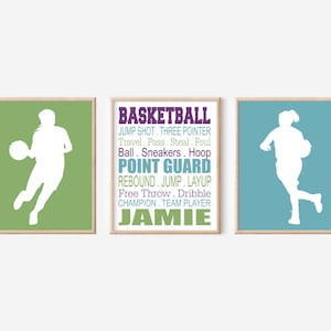 Personalized Girl Basketball Wall Art, Girls Sports Bedroom Decor, Girl Sports Decor, Set of Basketball Prints