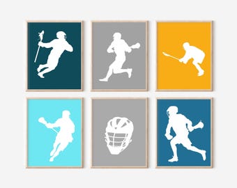 Custom Lacrosse Player Silhouette Print Set, Personalized Lacrosse Gift