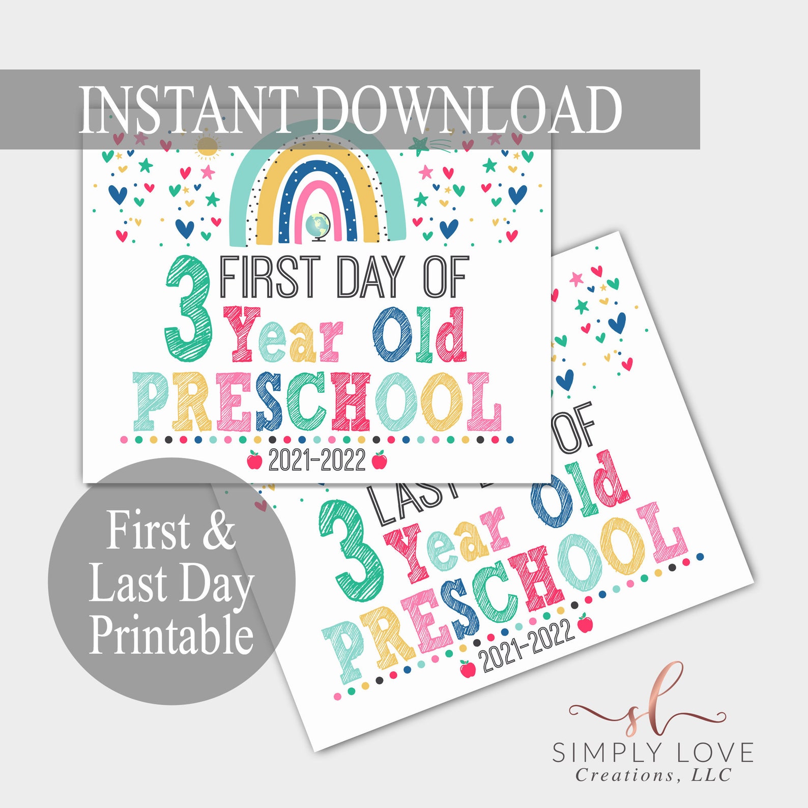 First Day of 3 Year Old Preschool Sign Print Yourself Back Etsy