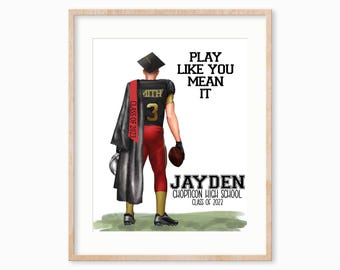 Custom Football Player Graduation Portrait: Senior Gift